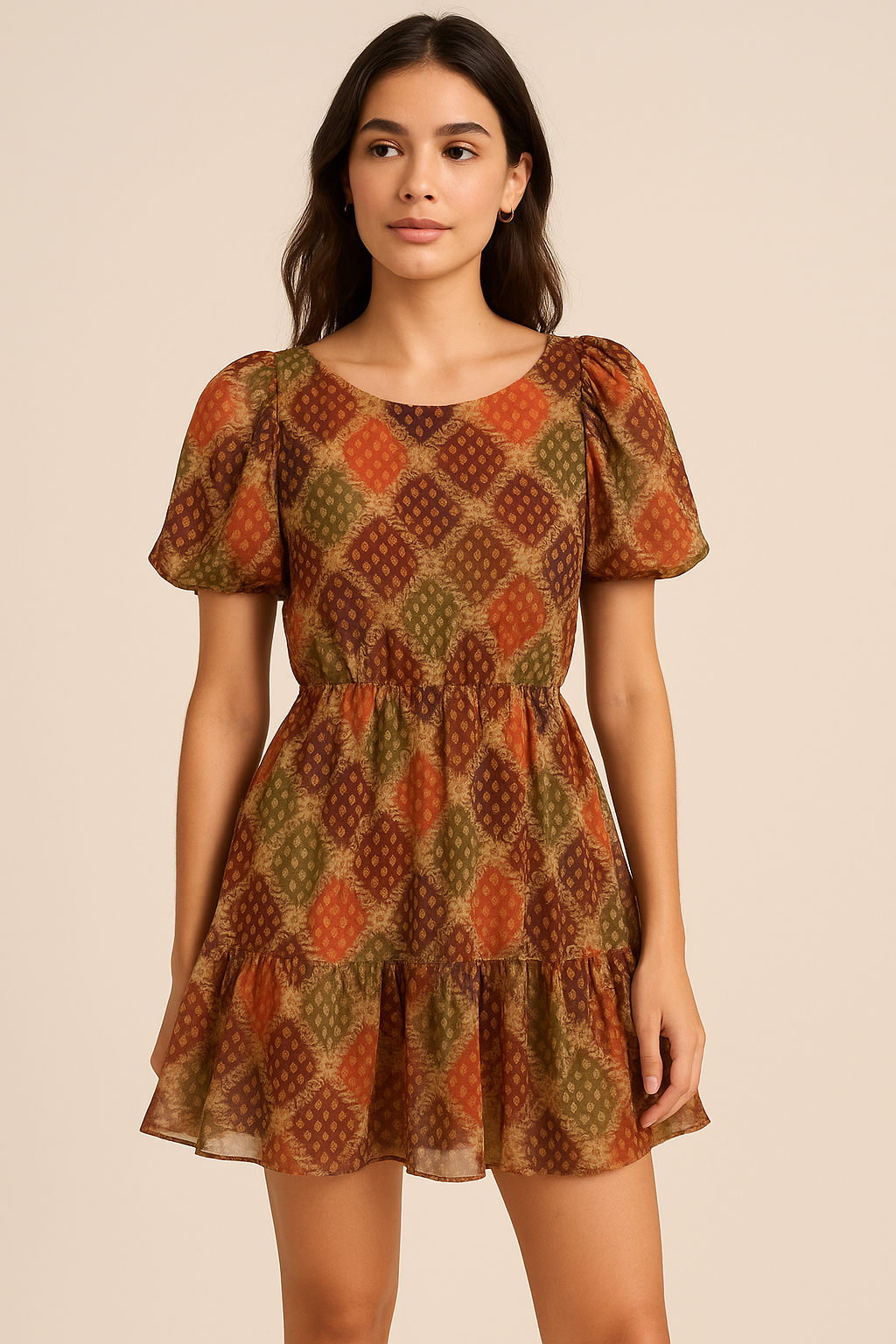 Multicolour With Flower Honeycomb Digital Printed Fabric - Pure Georgette