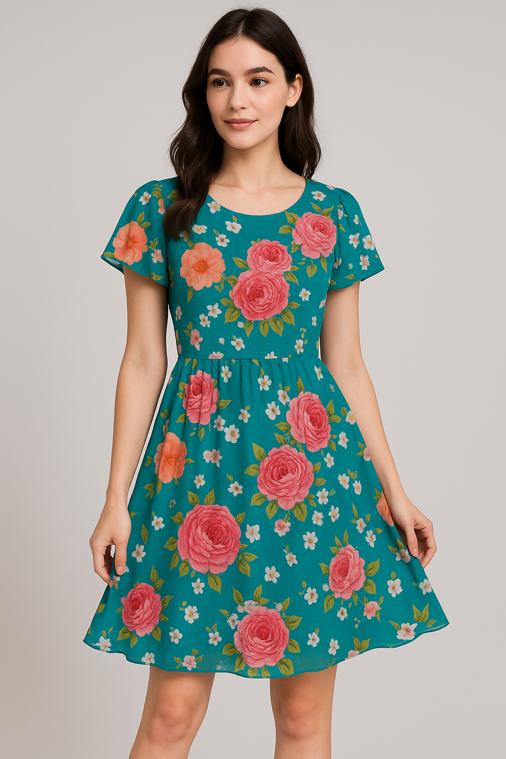 Beautiful Multicolour Anemone Roses Digital Printed Fabric - Pure Georgette