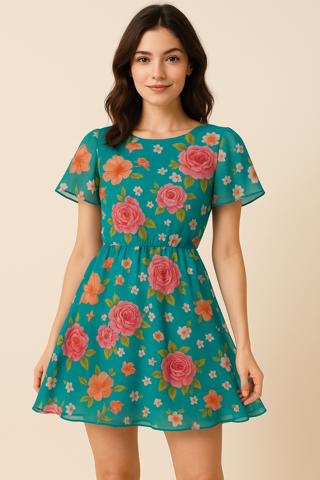 Beautiful Multicolour Anemone Roses Digital Printed Fabric - Pure Georgette