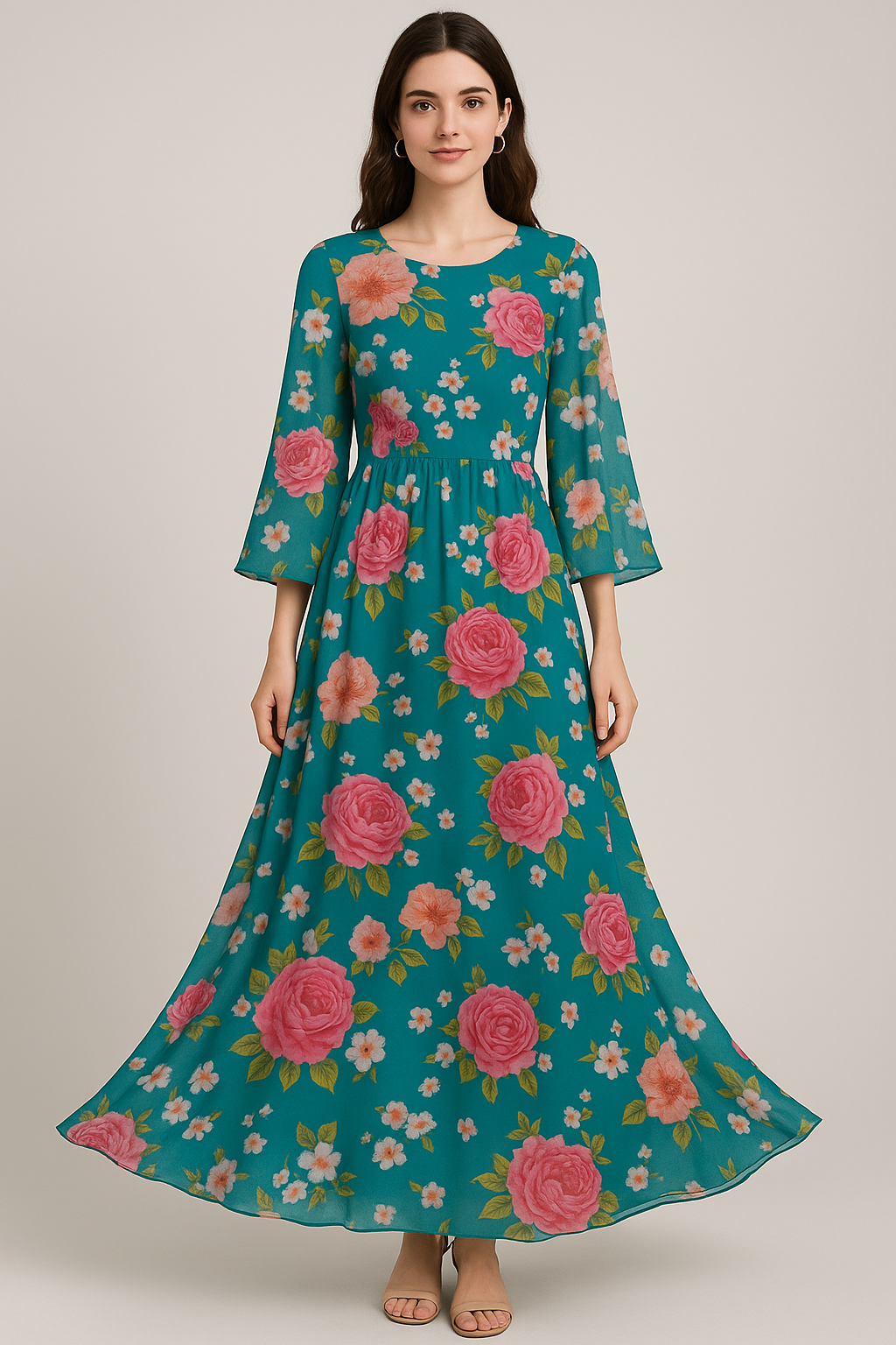 Beautiful Multicolour Anemone Roses Digital Printed Fabric - Pure Georgette