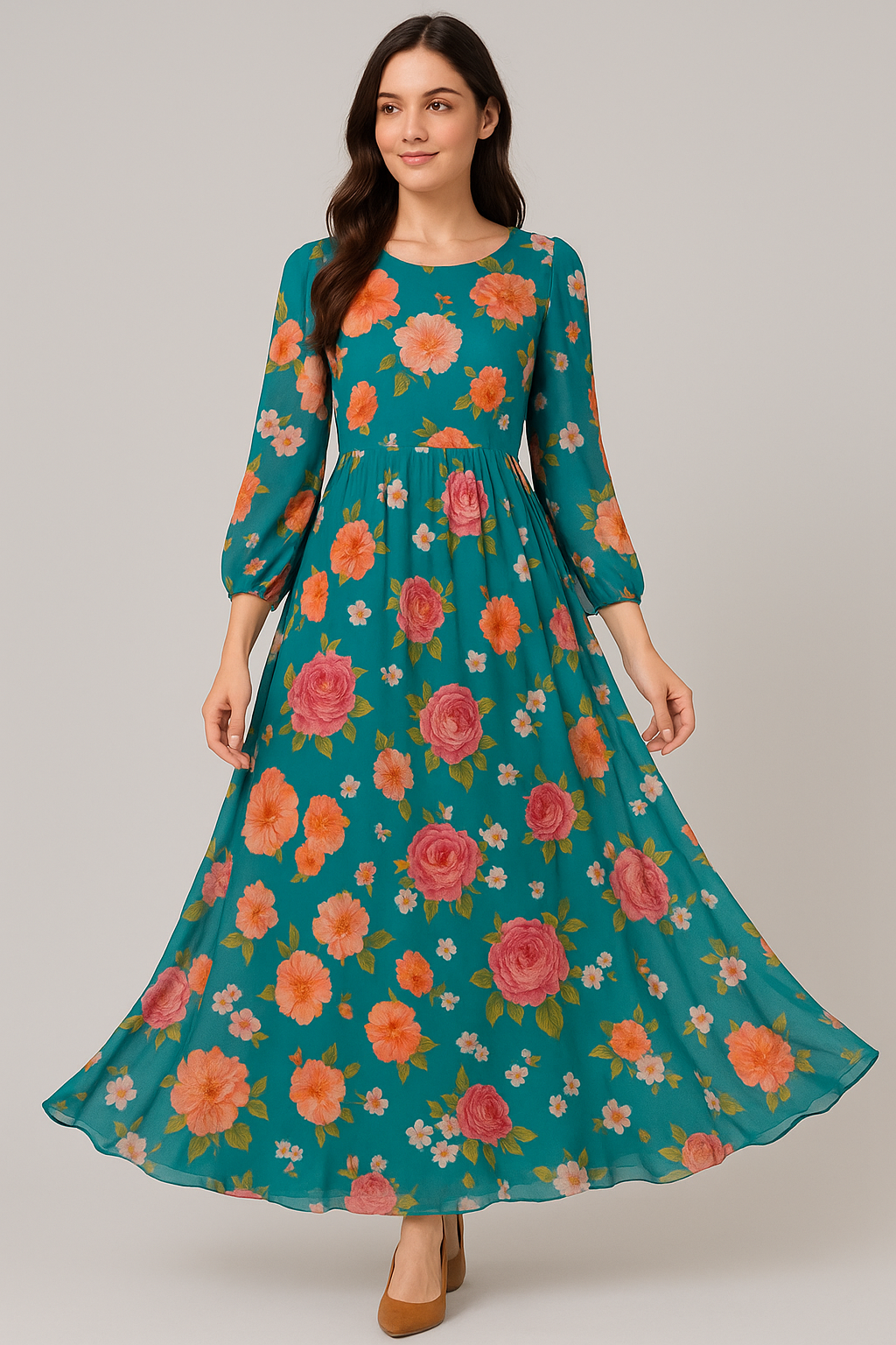 Beautiful Multicolour Anemone Roses Digital Printed Fabric - Pure Georgette