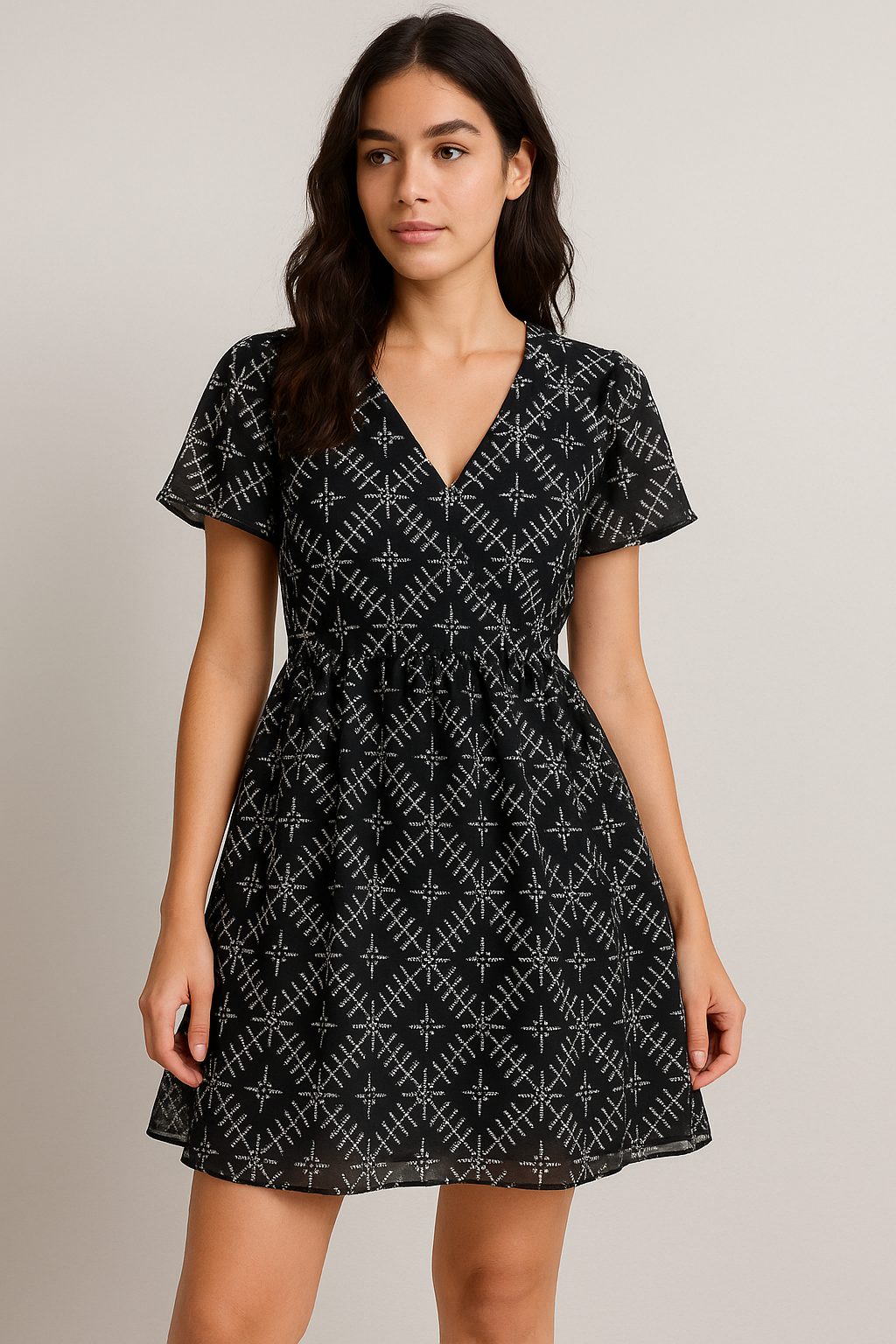 Morden Digital Art Of Doted Lining Digital Printed Fabric - Pure Georgette