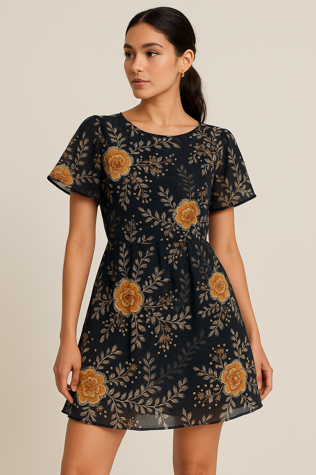 Embroidery Flower And Buds Digital Printed Fabric - Pure Georgette