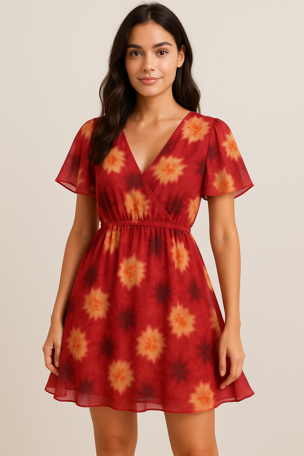 Spotted Red And Blackish Flower Digital Printed Fabric - Pure Georgette