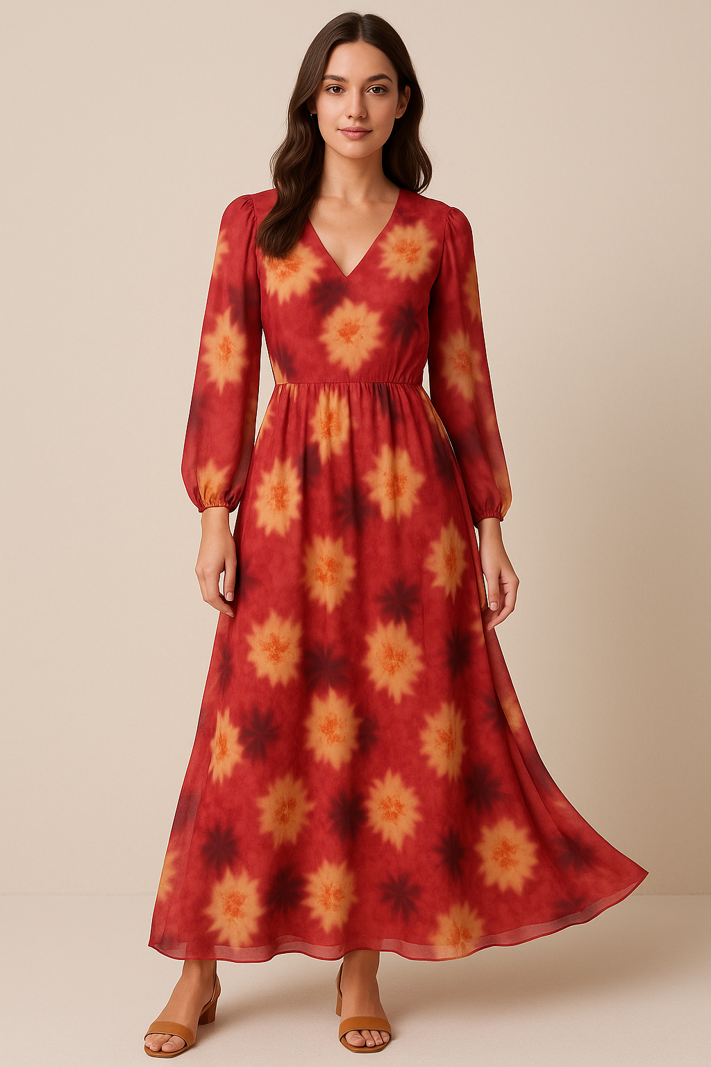 Spotted Red And Blackish Flower Digital Printed Fabric - Pure Georgette