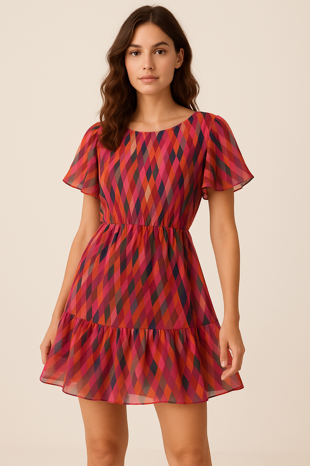 Multicolour Scales Repeat Digital Printed Fabric - Pure Georgette