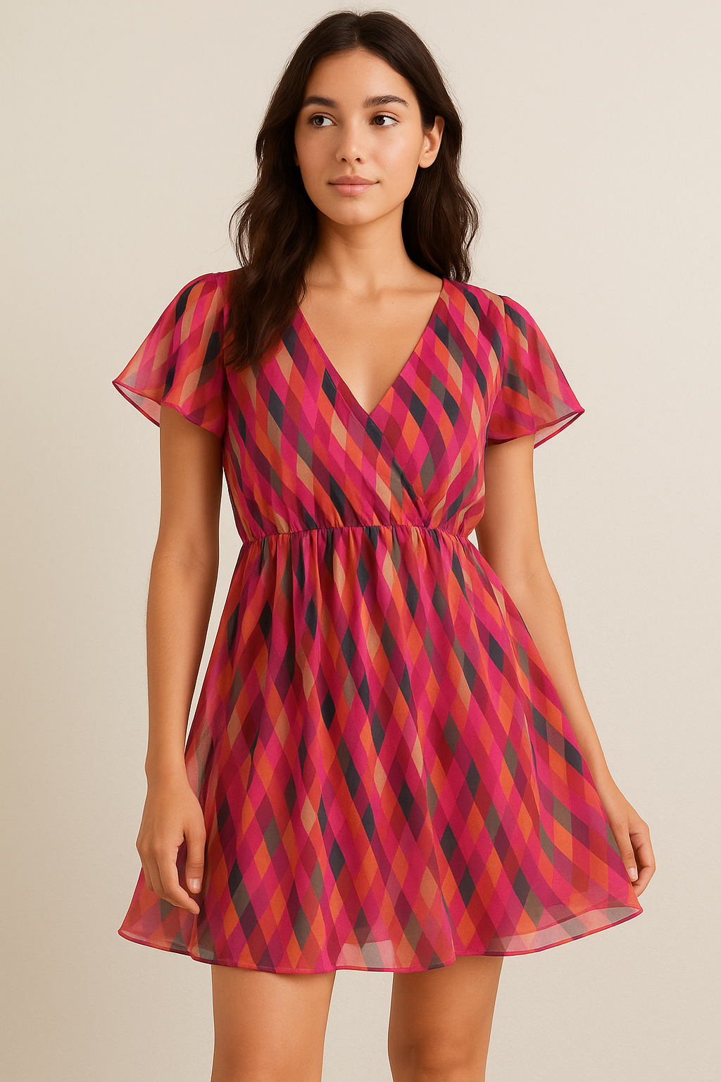 Multicolour Scales Repeat Digital Printed Fabric - Pure Georgette