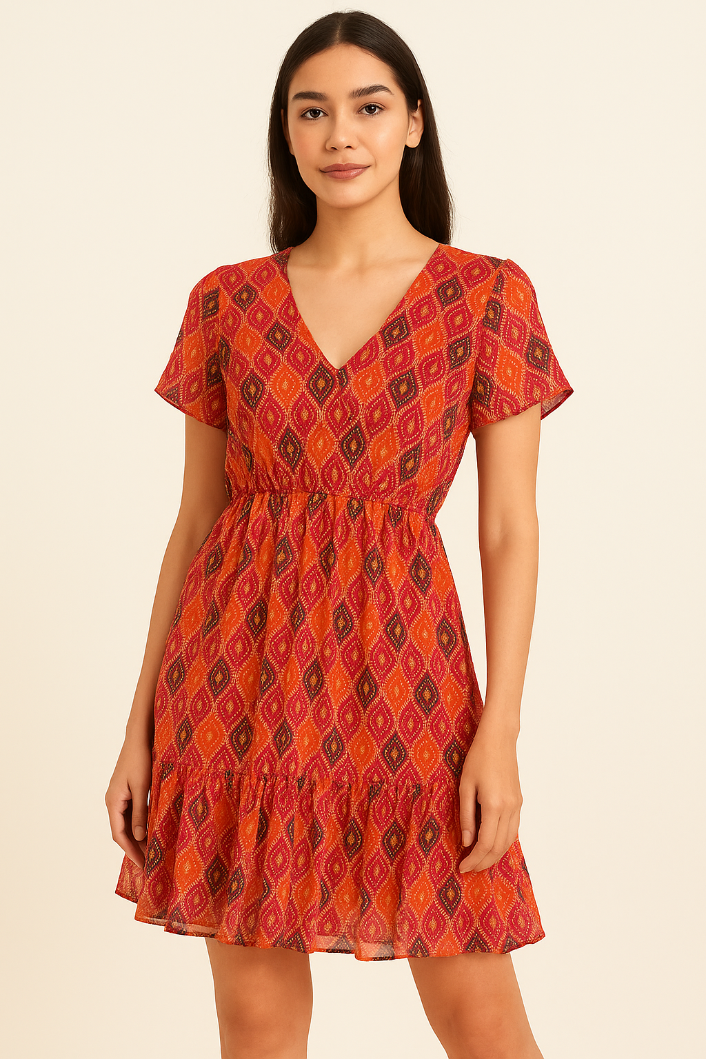 Cool Three Colour Ogee Pattern Digital Printed Fabric - Pure Georgette