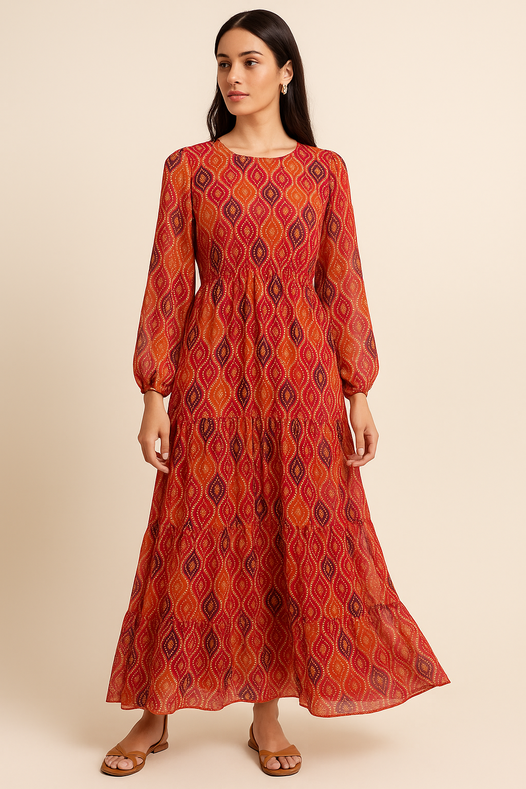 Cool Three Colour Ogee Pattern Digital Printed Fabric - Pure Georgette