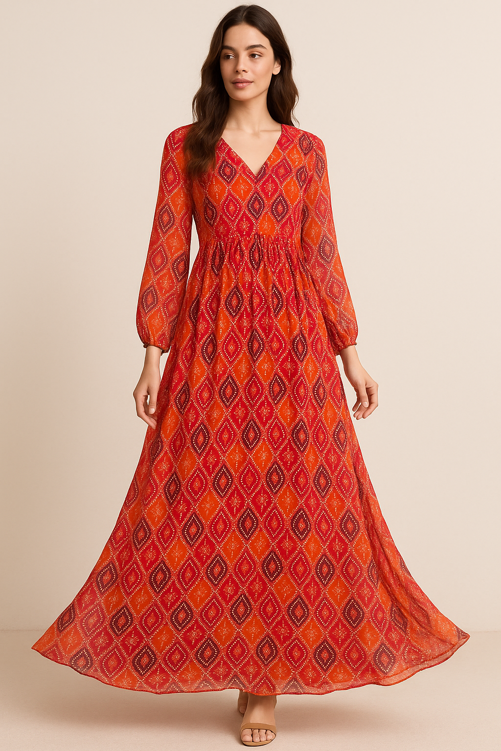 Cool Three Colour Ogee Pattern Digital Printed Fabric - Pure Georgette