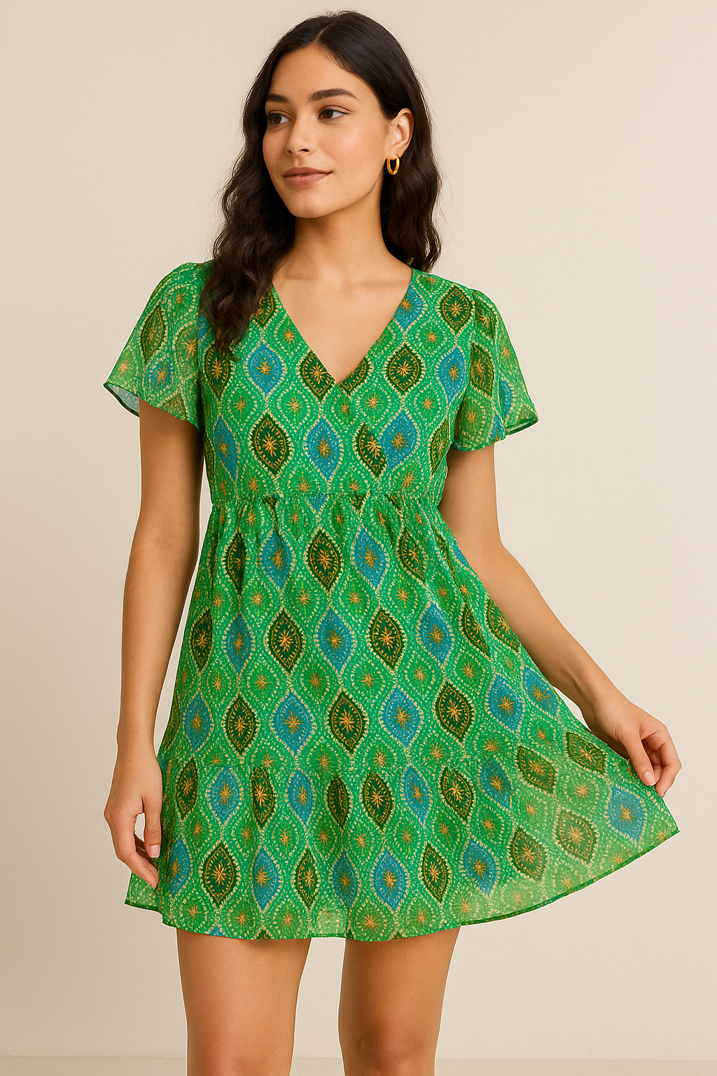 Seamless Ogee Tiny Doted Digital Printed Fabric - Pure Georgette