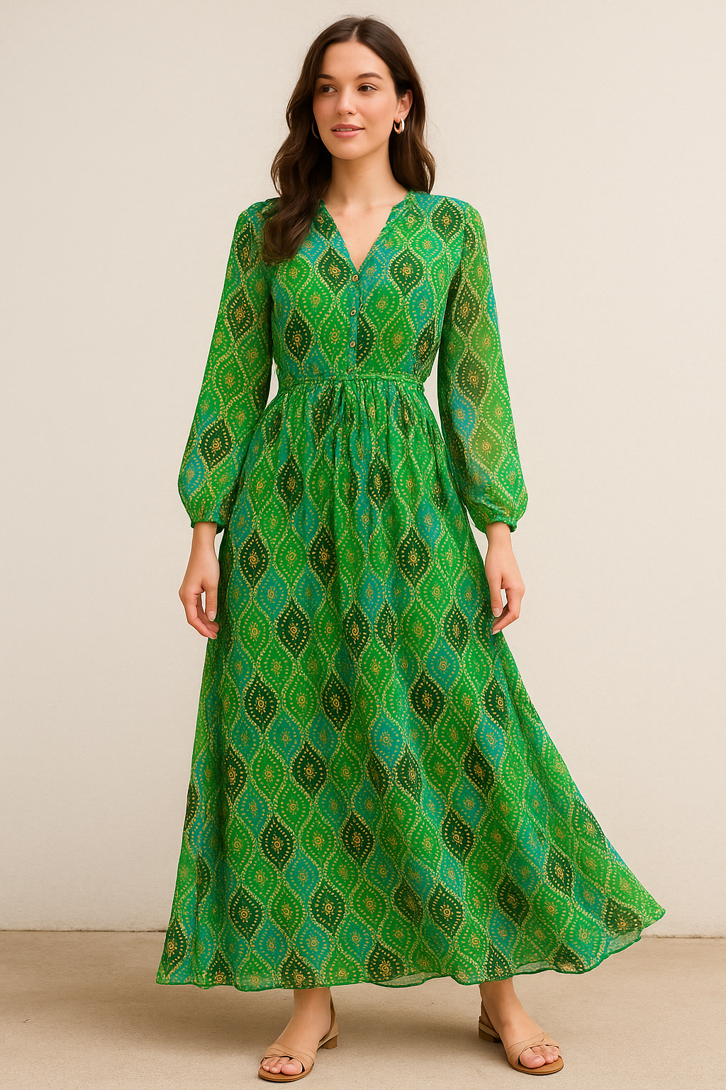 Seamless Ogee Tiny Doted Digital Printed Fabric - Pure Georgette