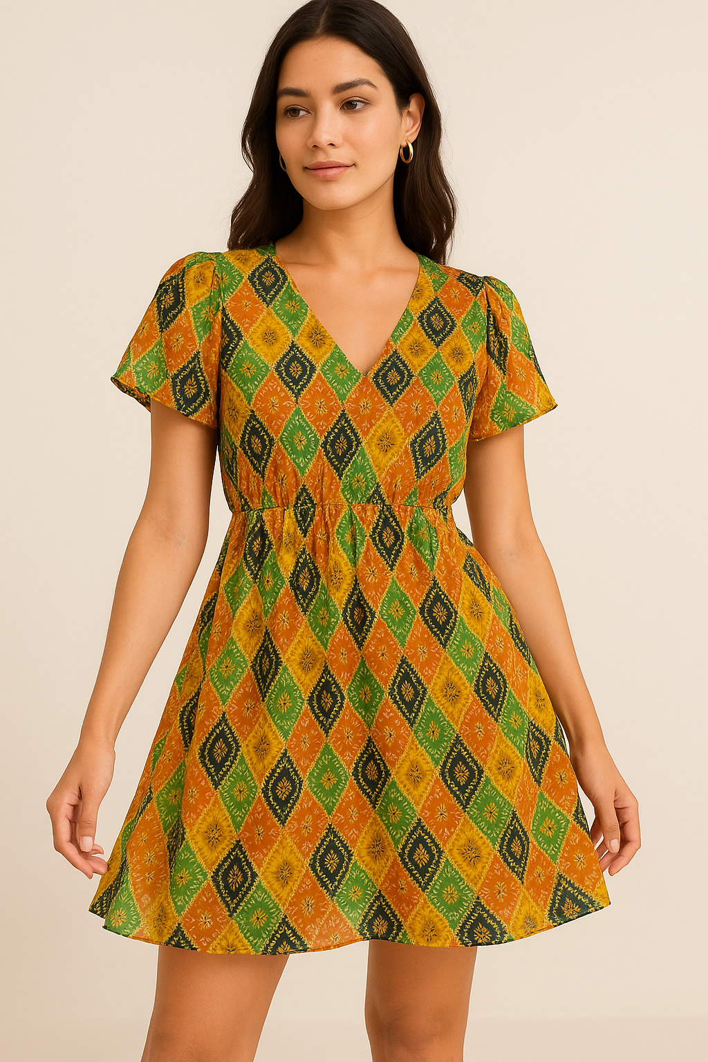 Mix Ogee Seamless Pattern Digital Printed Fabric - Pure Georgette