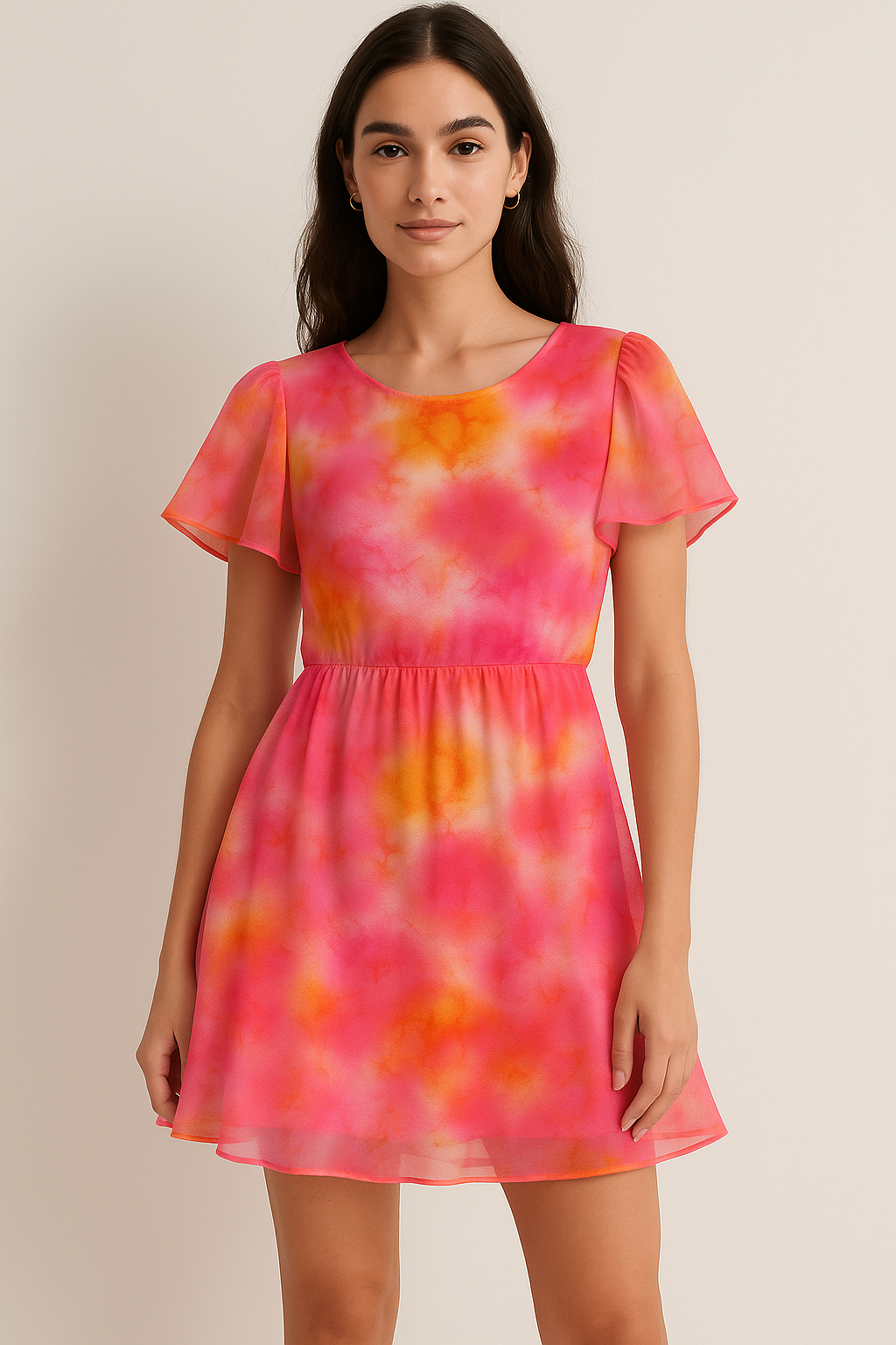 Morden Spotted Pink & Orange Digital Printed Fabric - Pure Georgette