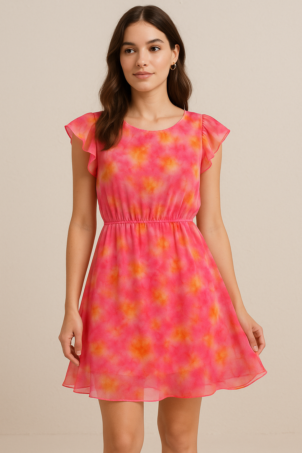 Morden Spotted Pink & Orange Digital Printed Fabric - Pure Georgette