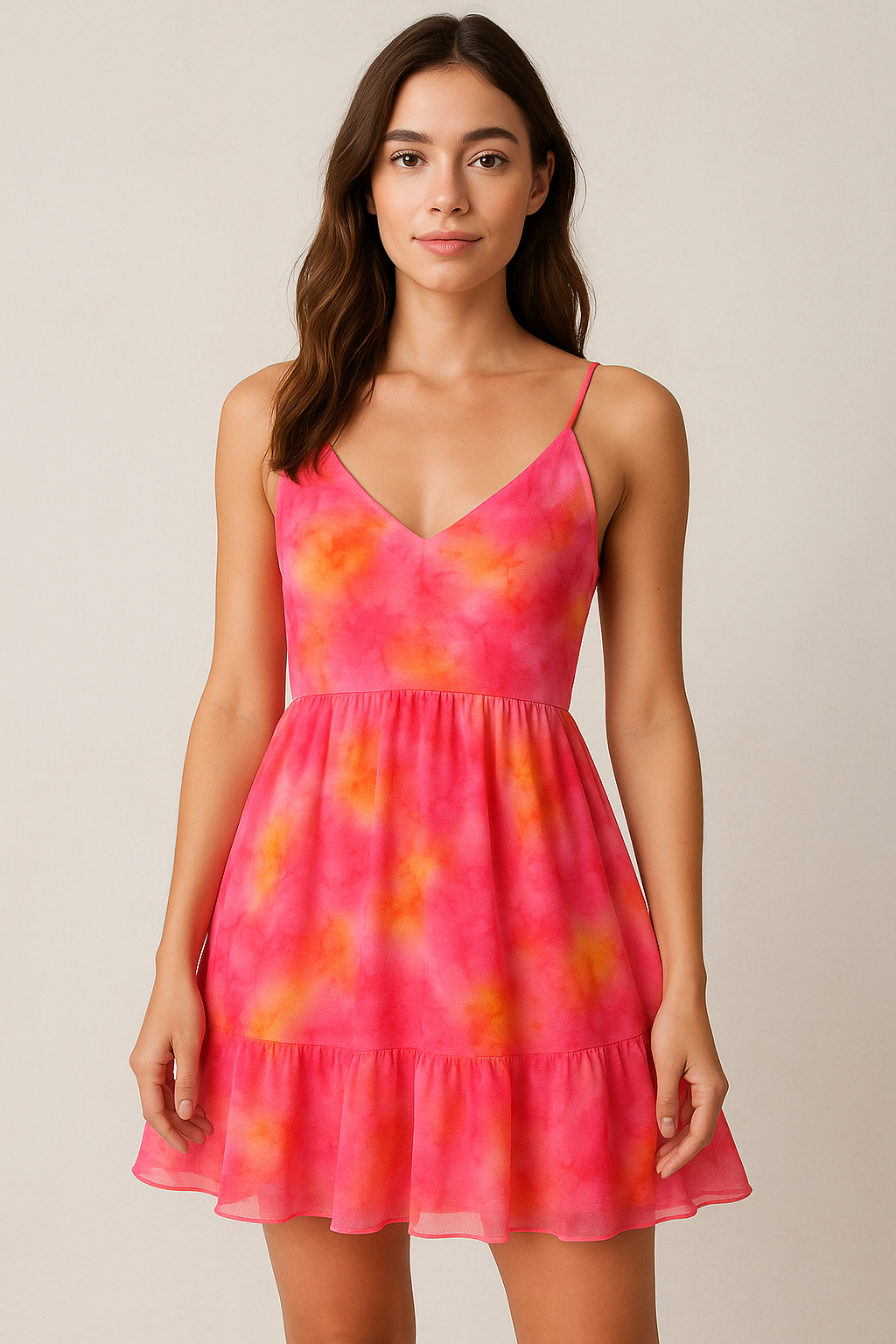 Morden Spotted Pink & Orange Digital Printed Fabric - Pure Georgette