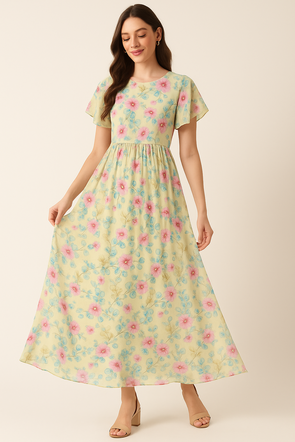 Peony Pink Flower Seamless Pattern Digital Printed Fabric - Pure Georgette