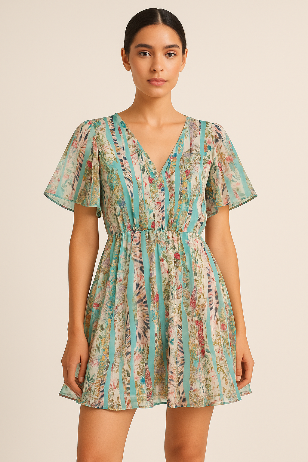 Watercolour Paint Art With Pattern Digital Printed Fabric - Pure Georgette