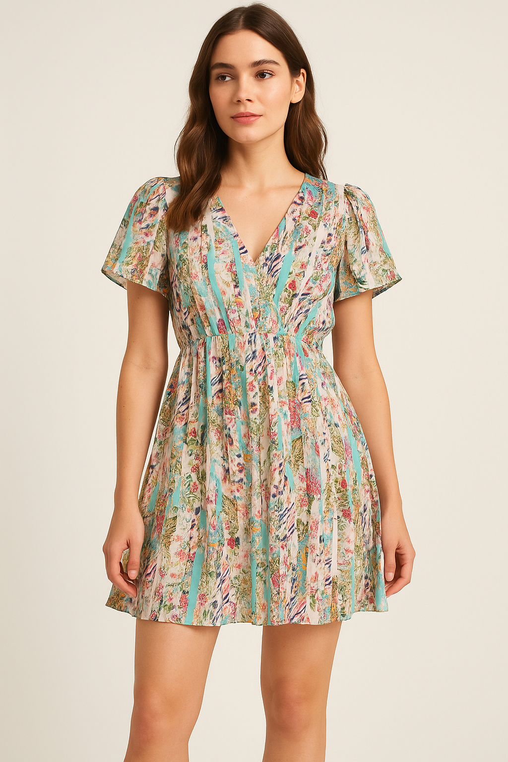 Watercolour Paint Art With Pattern Digital Printed Fabric - Pure Georgette