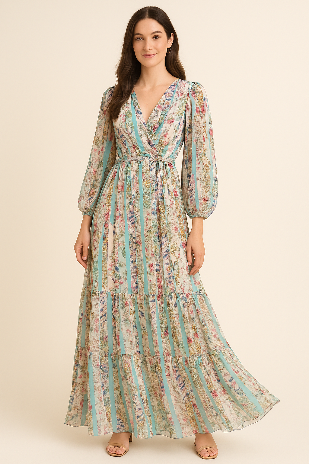 Watercolour Paint Art With Pattern Digital Printed Fabric - Pure Georgette