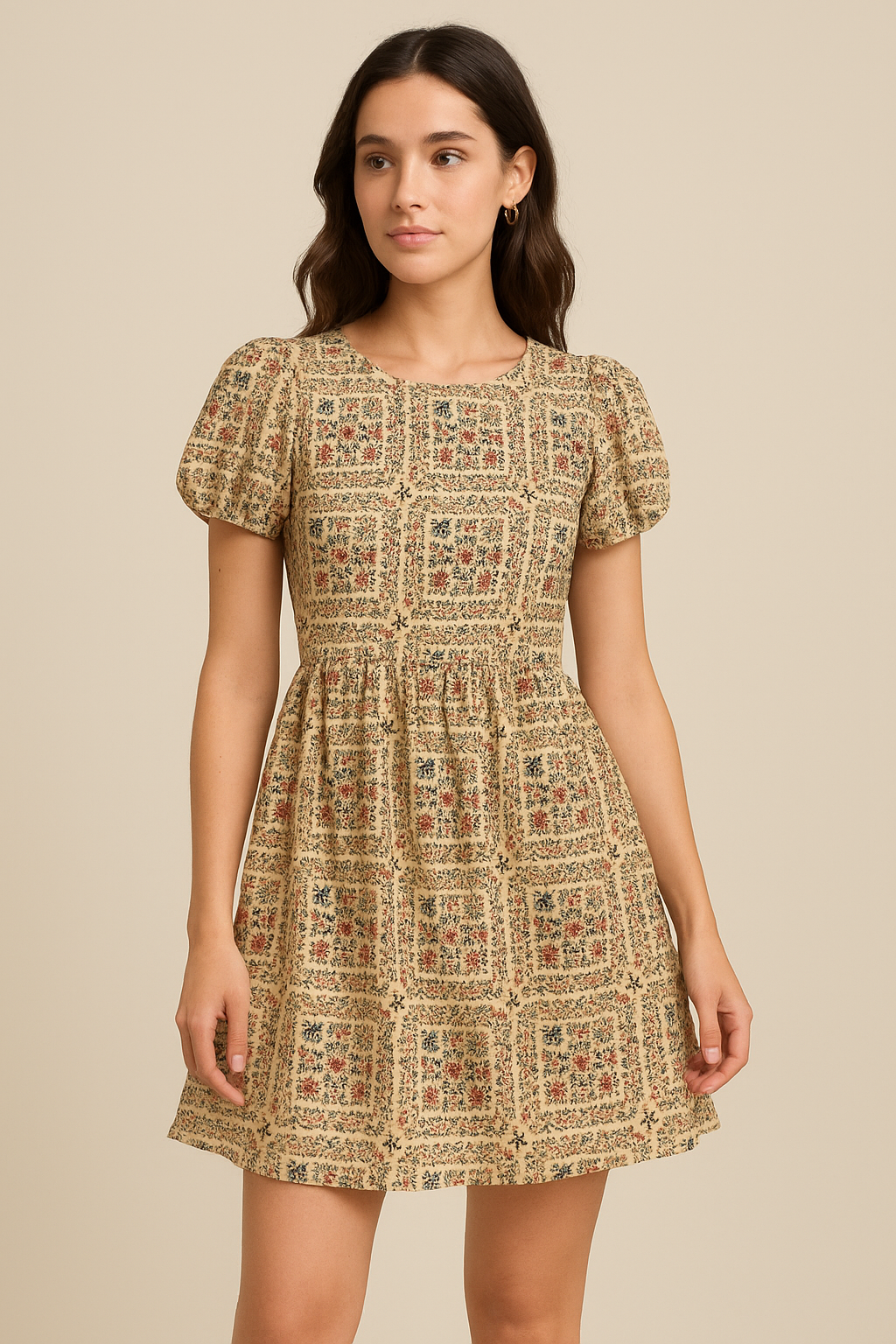 Tiny Rainbow Flowers Of Leaves Digital Printed Fabric - Pure Georgette