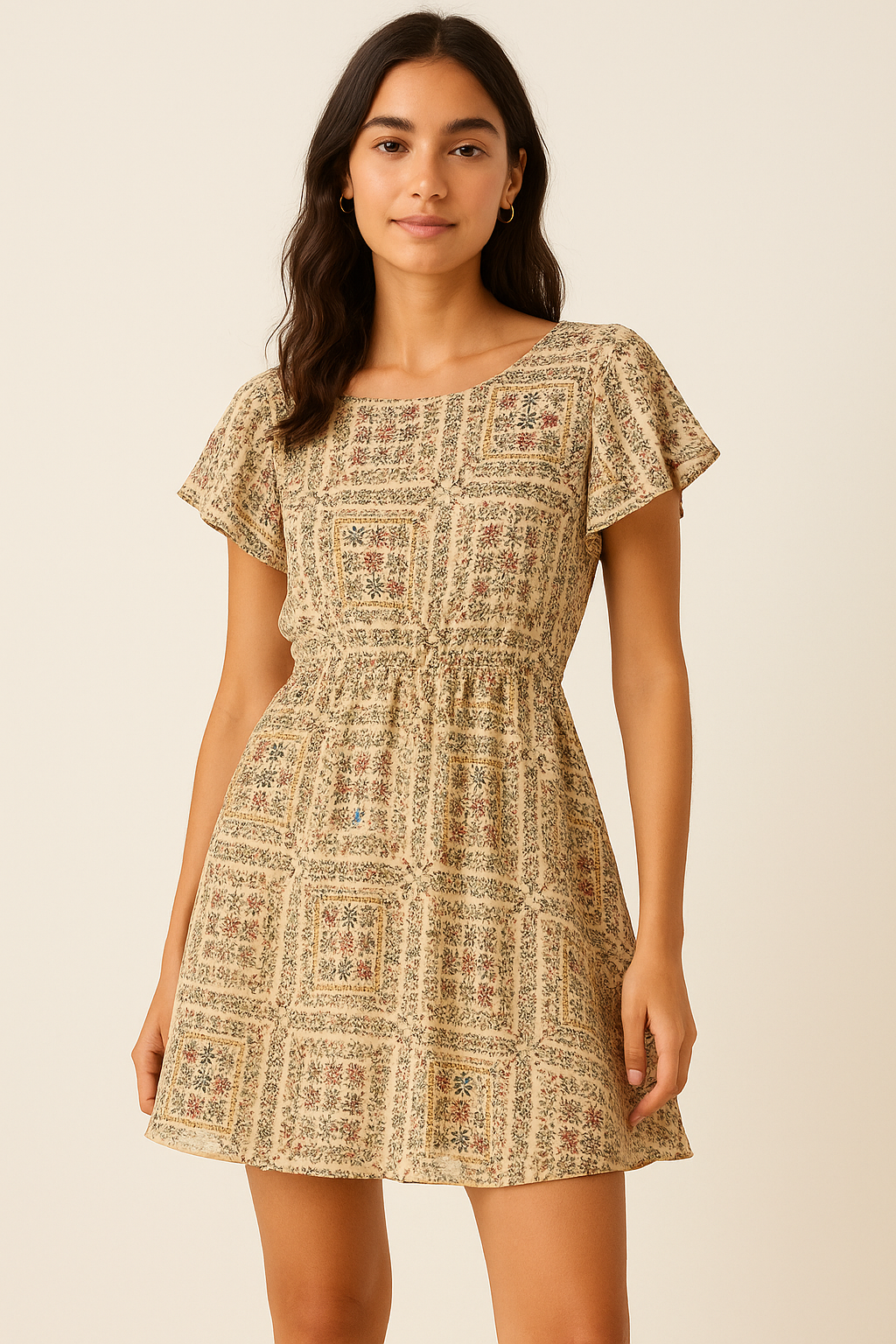 Tiny Rainbow Flowers Of Leaves Digital Printed Fabric - Pure Georgette