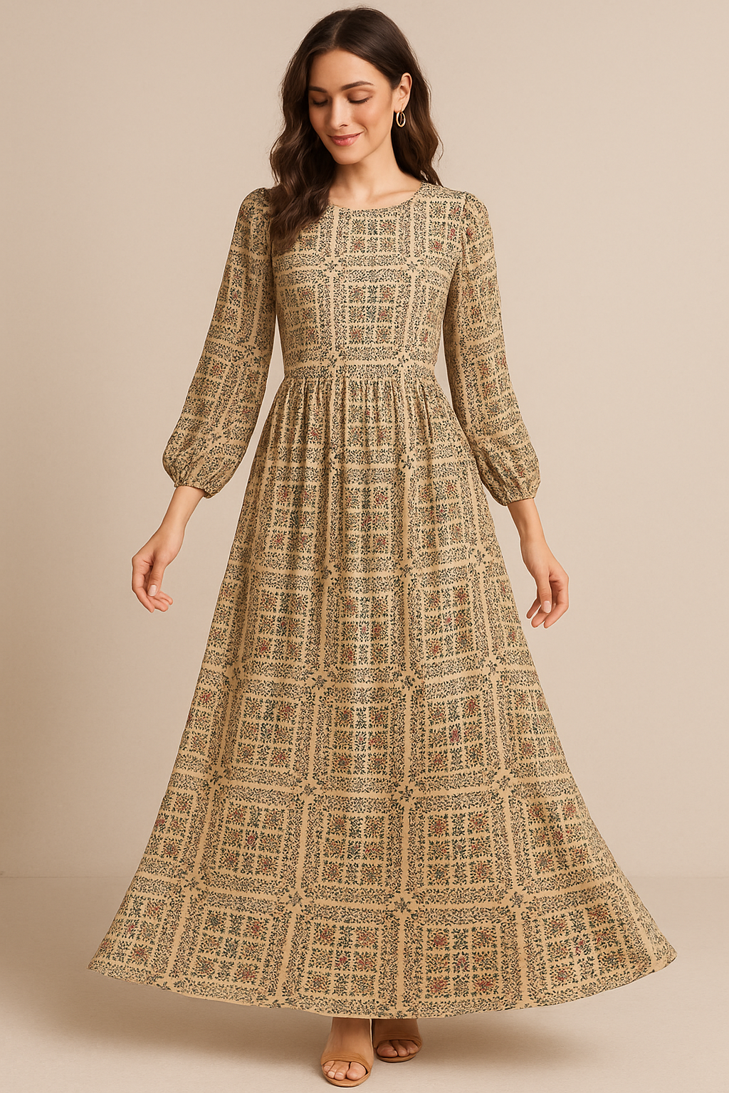 Tiny Rainbow Flowers Of Leaves Digital Printed Fabric - Pure Georgette