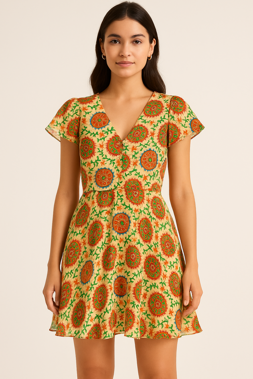 Watercolour Paint Suzani Pattern Digital Printed Fabric - Pure Georgette