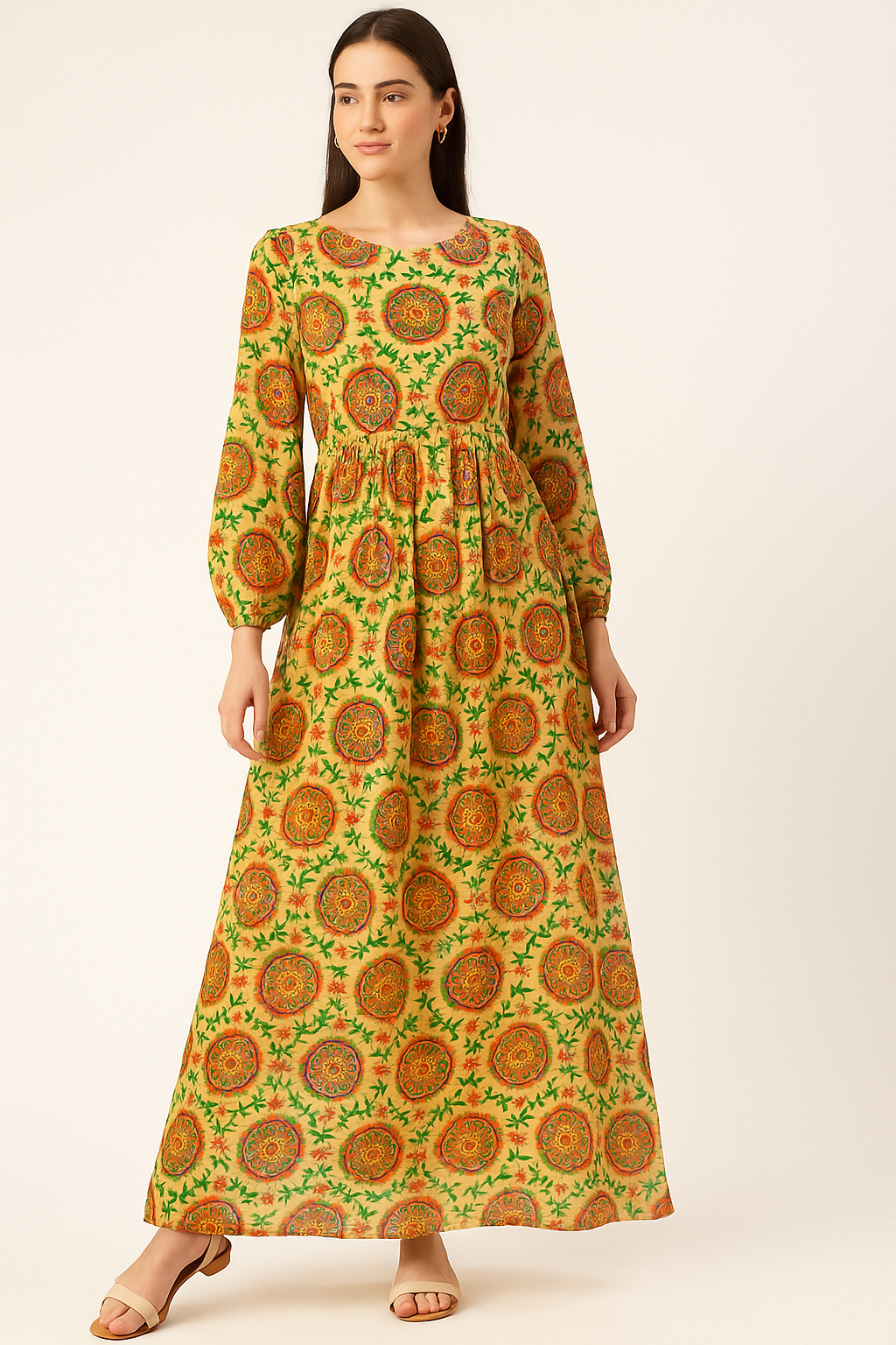 Watercolour Paint Suzani Pattern Digital Printed Fabric - Pure Georgette