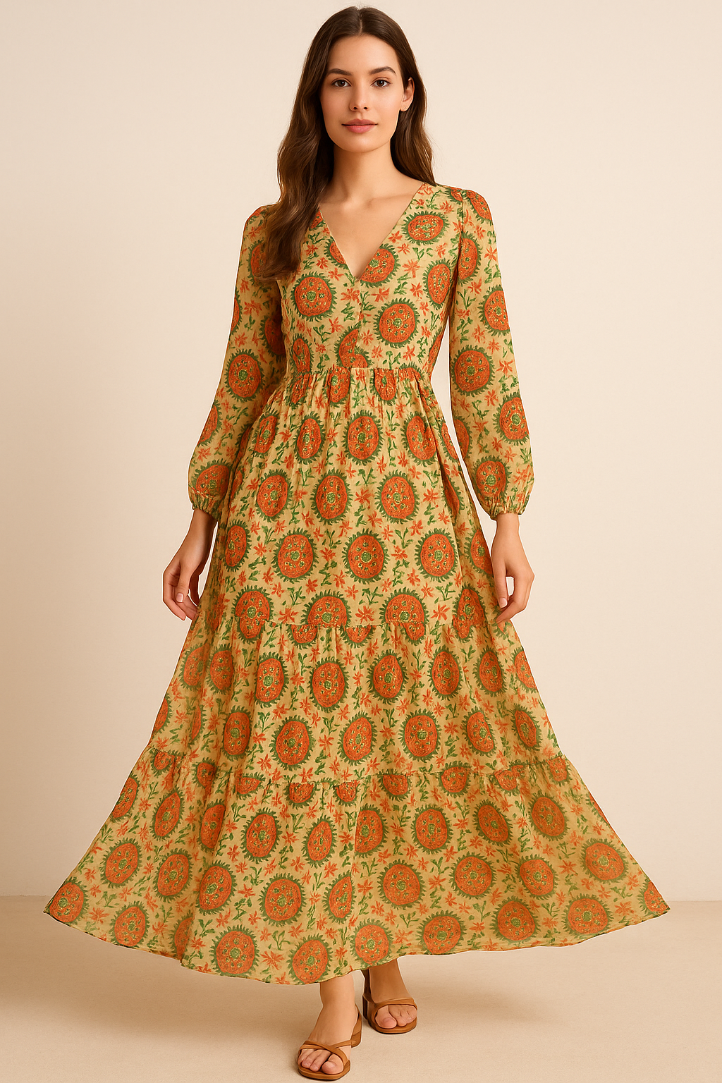 Watercolour Paint Suzani Pattern Digital Printed Fabric - Pure Georgette