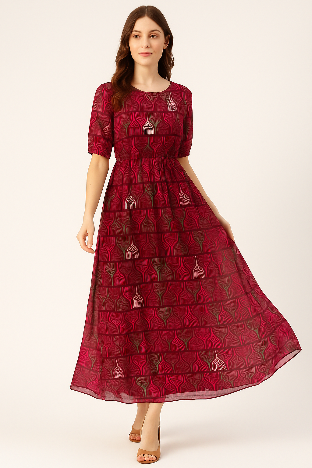 Bold Colourful Mahogany Leaf Digital Printed Fabric - Pure Georgette