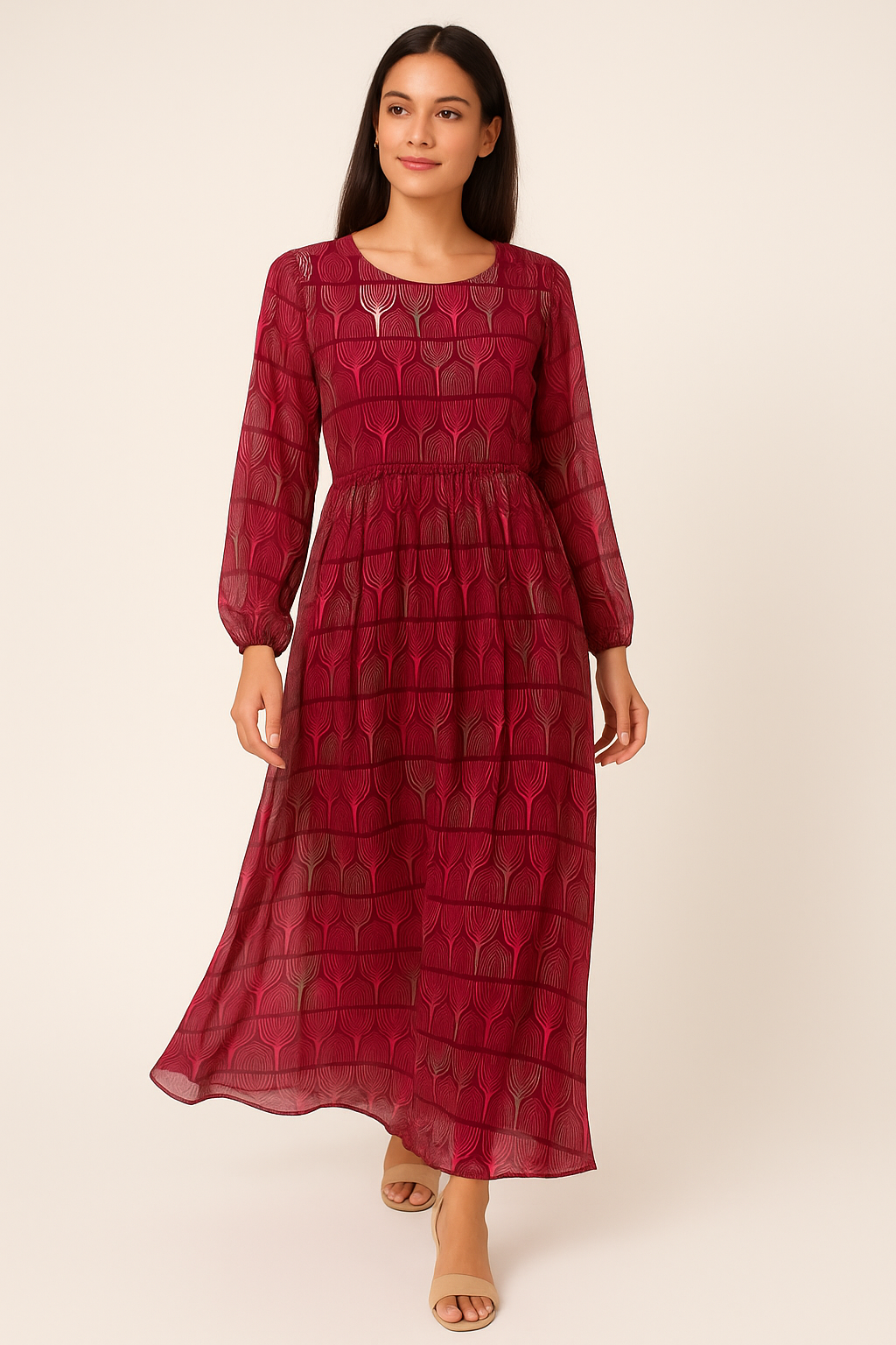 Bold Colourful Mahogany Leaf Digital Printed Fabric - Pure Georgette