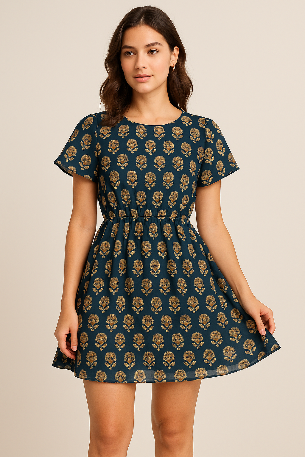 Simply Gradient Sunflower With Blue Background Digital Printed Fabric - Pure Georgette