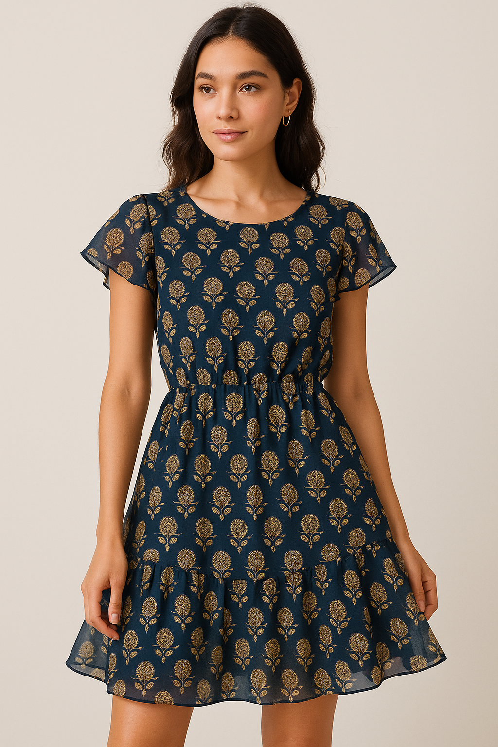 Simply Gradient Sunflower With Blue Background Digital Printed Fabric - Pure Georgette