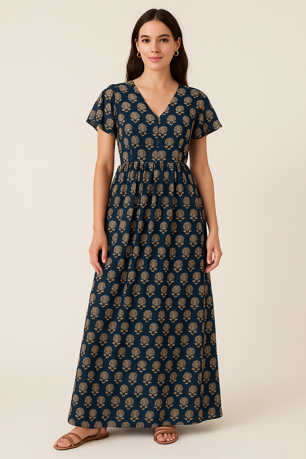 Simply Gradient Sunflower With Blue Background Digital Printed Fabric - Pure Georgette