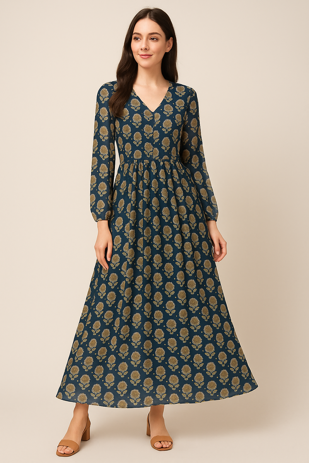 Simply Gradient Sunflower With Blue Background Digital Printed Fabric - Pure Georgette