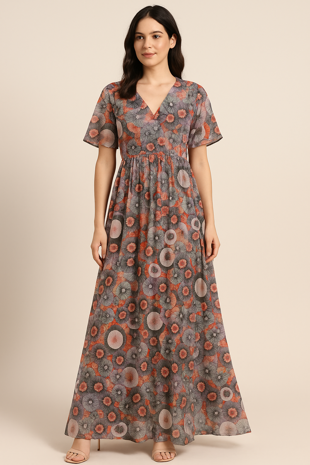 Glam Polished Multicolour Rounded Digital Printed Fabric - Pure Georgette