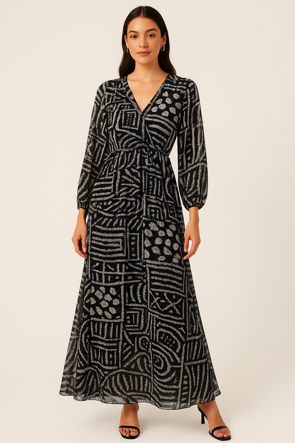 French Black And White Ghost Digital Printed Fabric - Pure Georgette