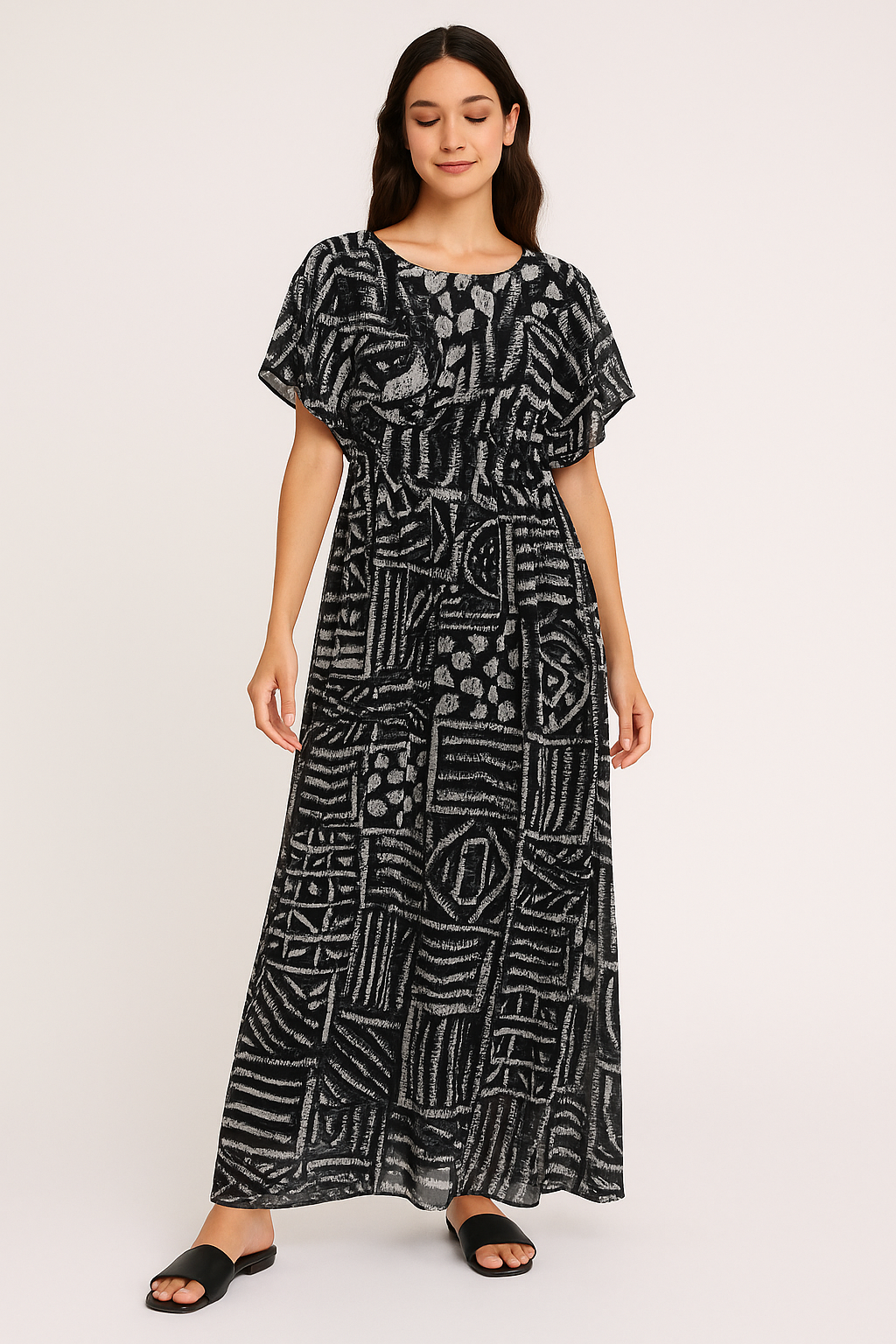 French Black And White Ghost Digital Printed Fabric - Pure Georgette