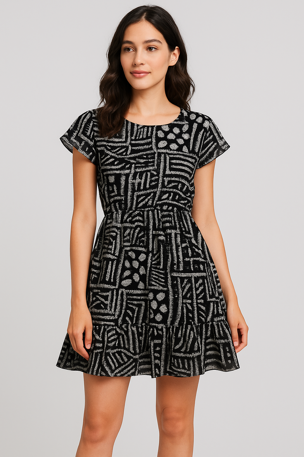 French Black And White Ghost Digital Printed Fabric - Pure Georgette