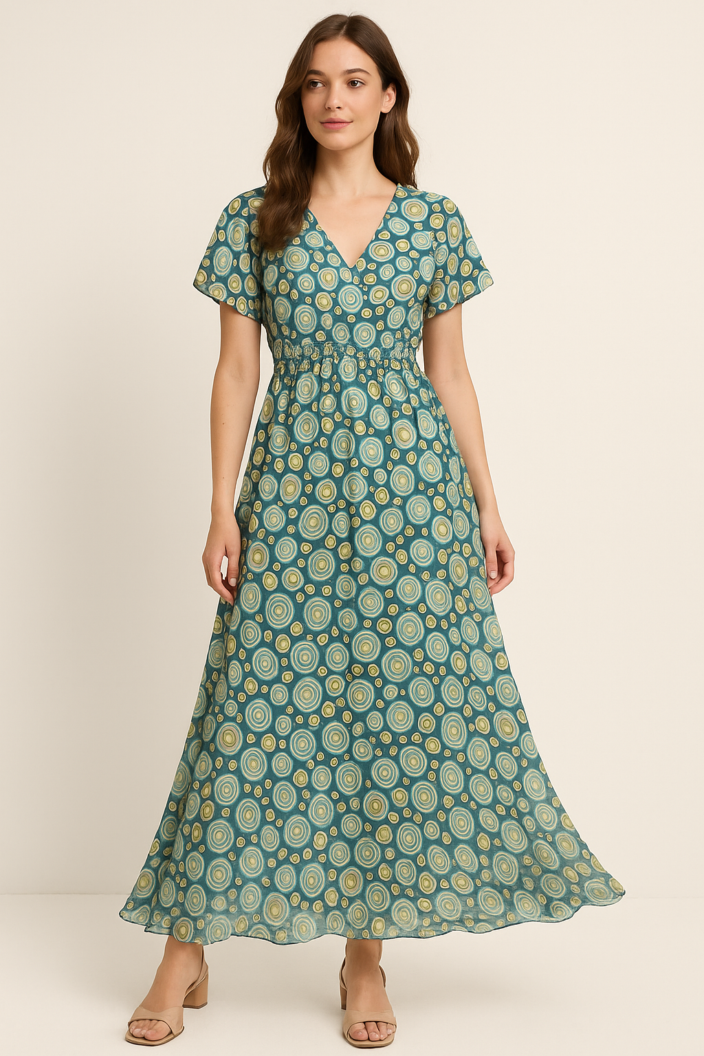 Casual Colourful Watercolour Rounded Digital Printed Fabric - Pure Georgette