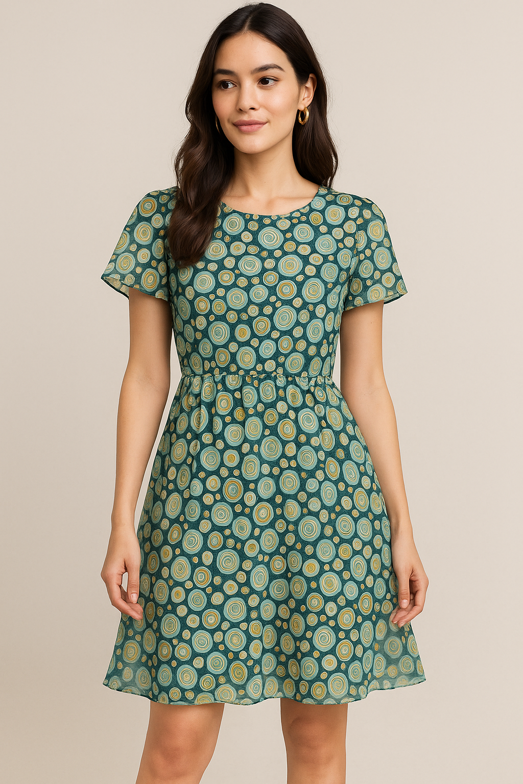 Casual Colourful Watercolour Rounded Digital Printed Fabric - Pure Georgette