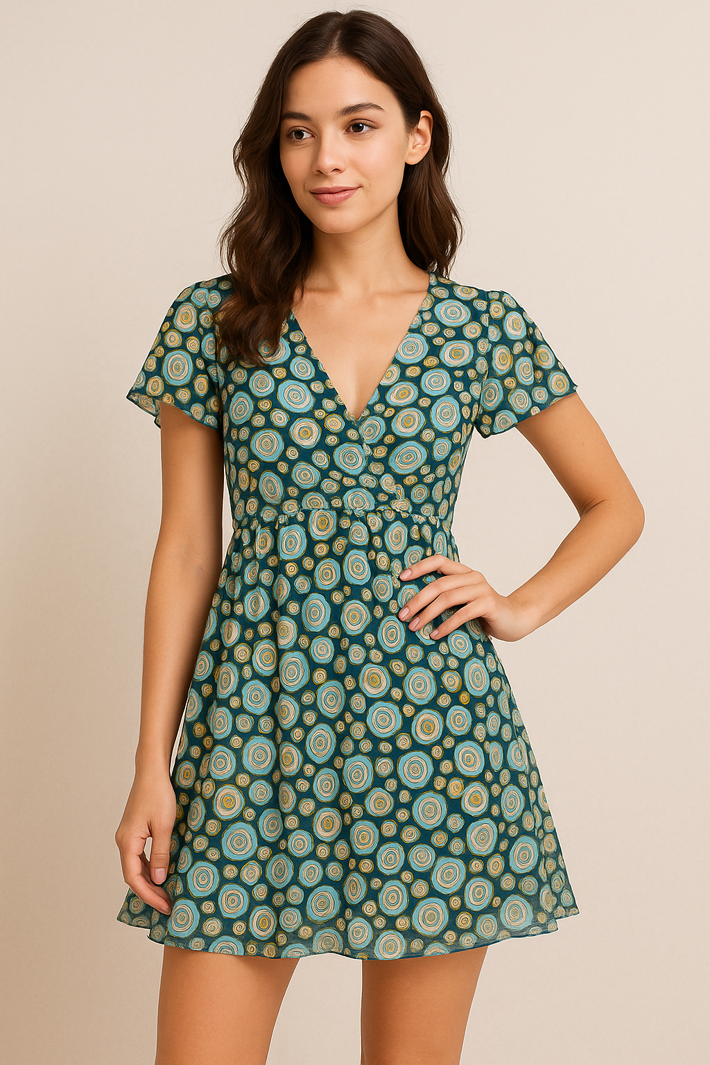 Casual Colourful Watercolour Rounded Digital Printed Fabric - Pure Georgette