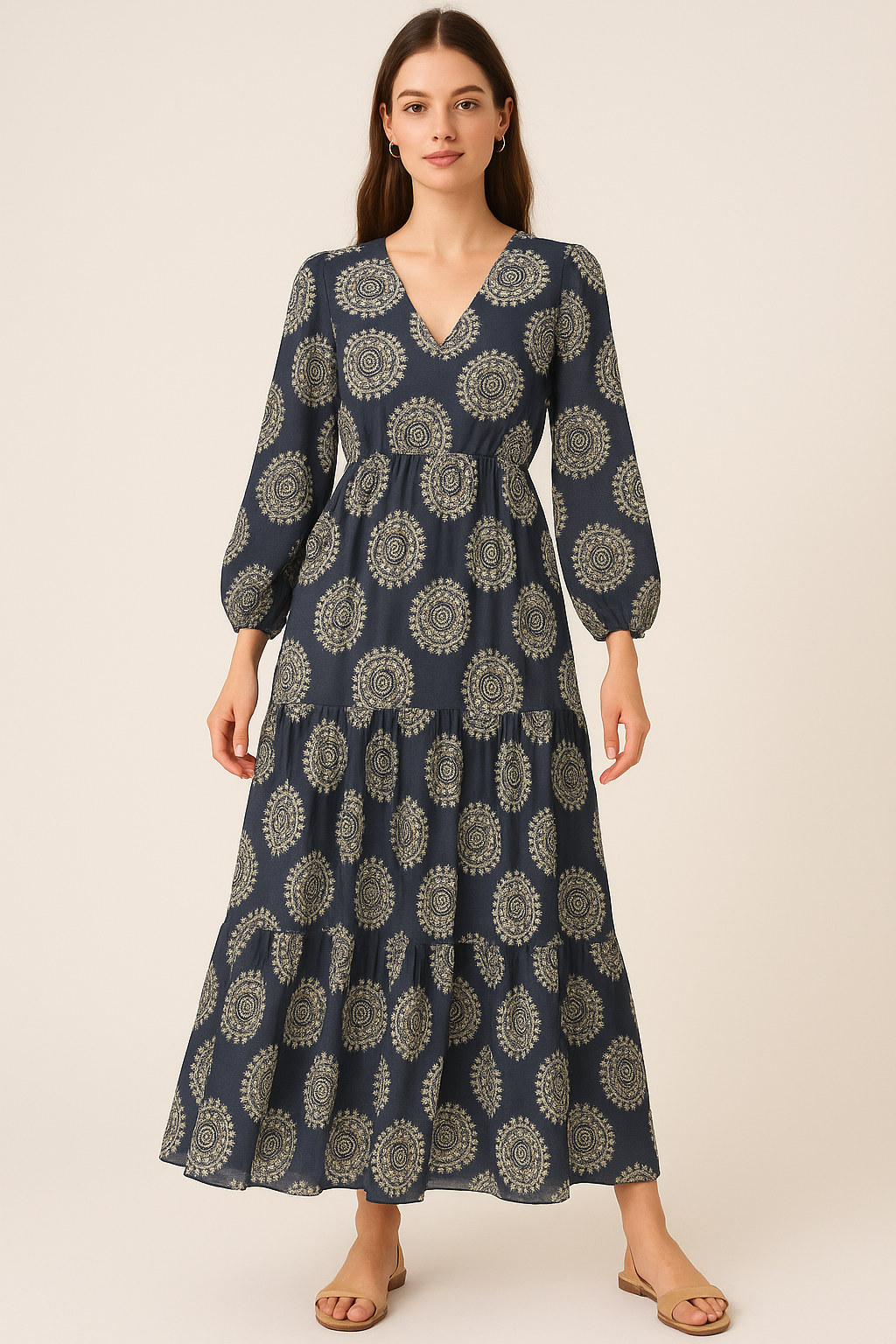 Seamless Rounded Suzani Art Digital Printed Fabric - Pure Georgette