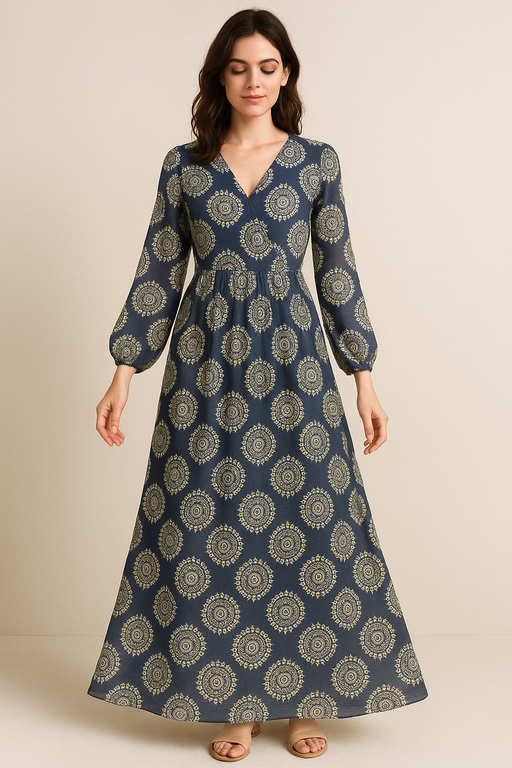 Seamless Rounded Suzani Art Digital Printed Fabric - Pure Georgette