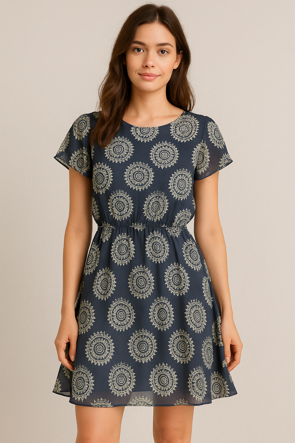 Seamless Rounded Suzani Art Digital Printed Fabric - Pure Georgette