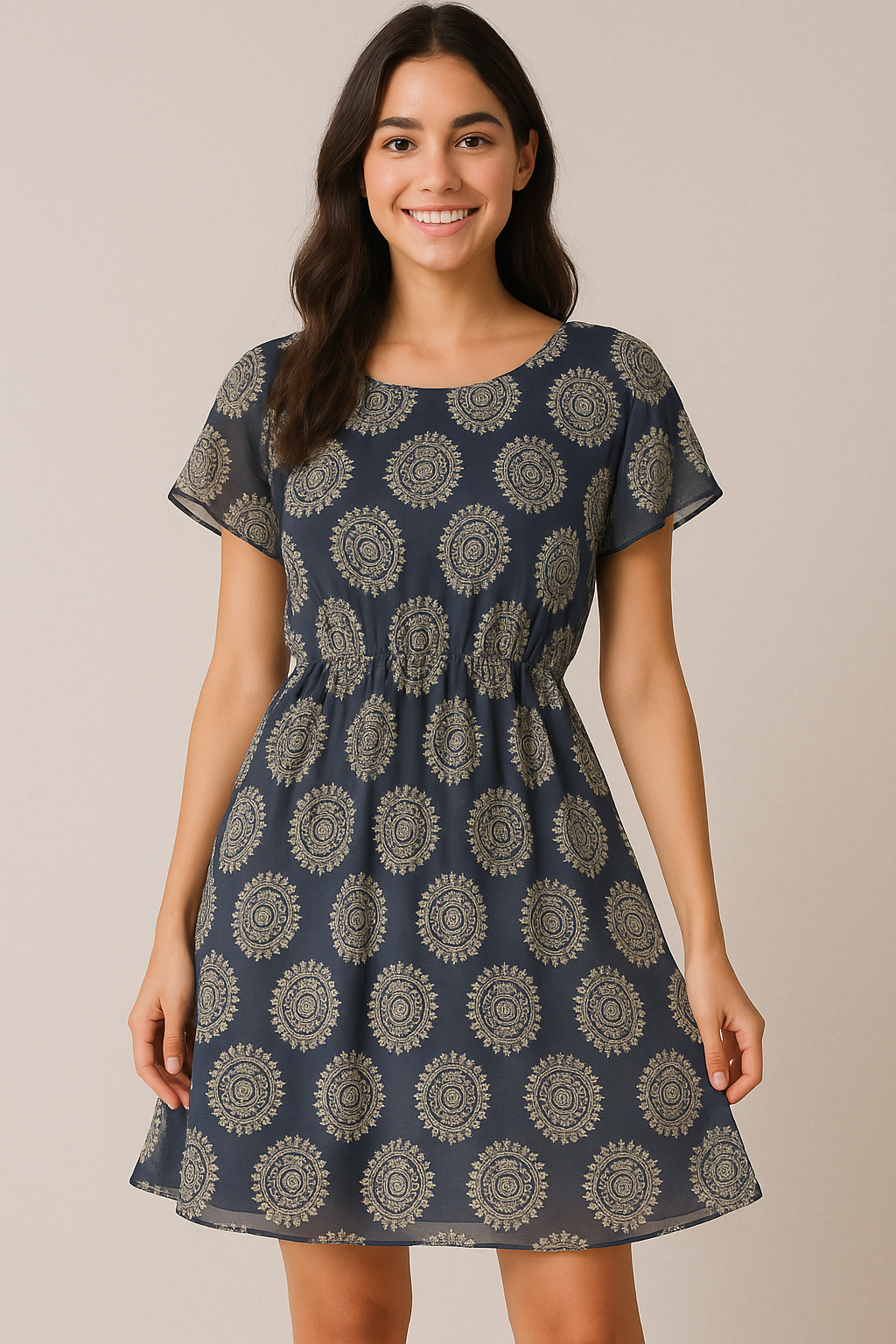 Seamless Rounded Suzani Art Digital Printed Fabric - Pure Georgette