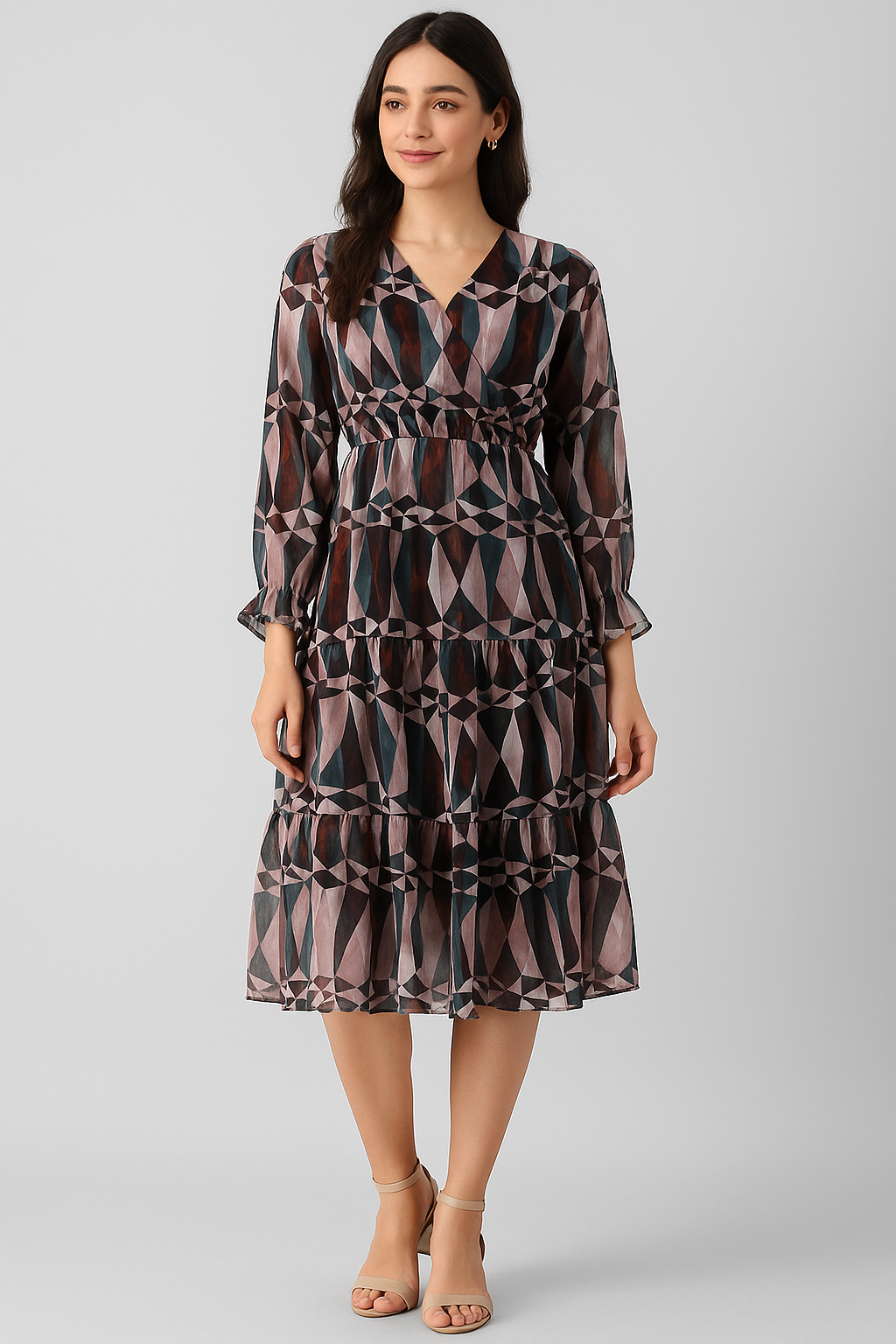 Seamless Lattice Multicolour Repeat Digital Printed Fabric - Pure Georgette