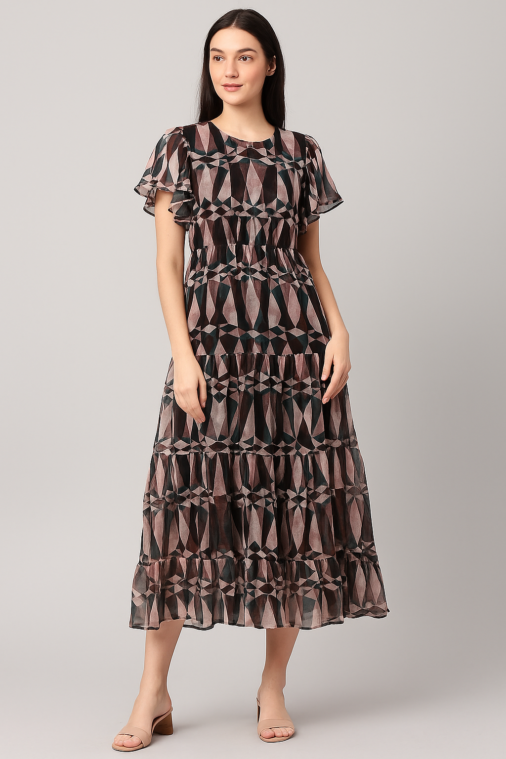 Seamless Lattice Multicolour Repeat Digital Printed Fabric - Pure Georgette