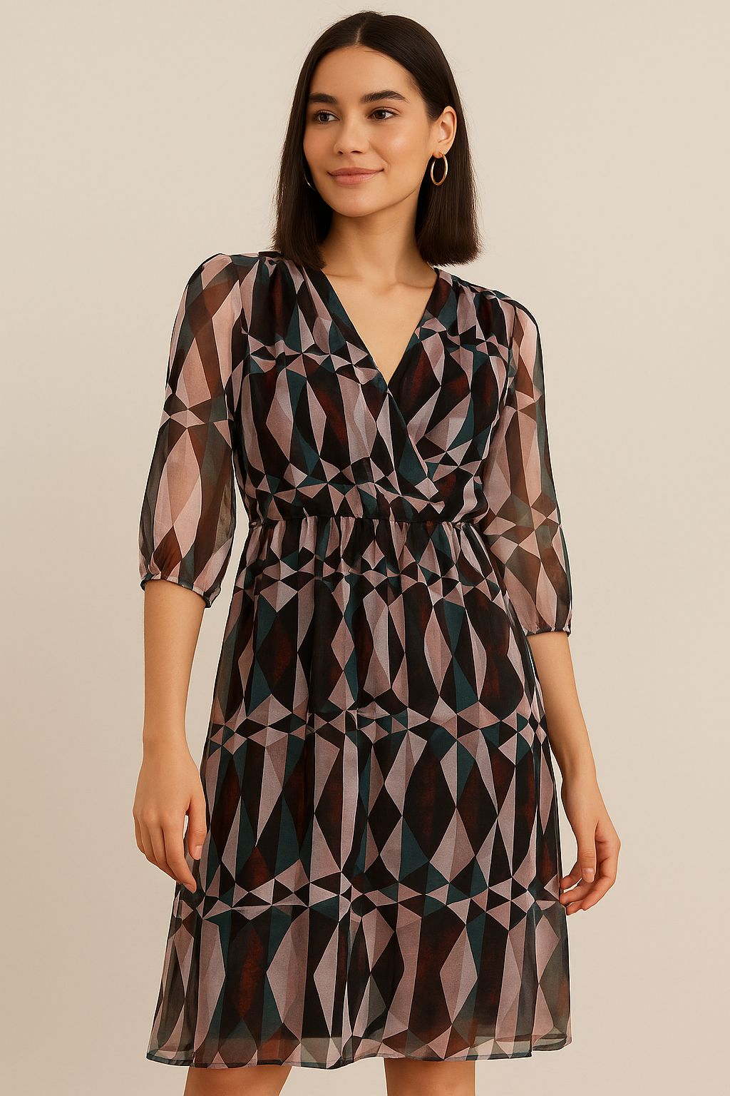 Seamless Lattice Multicolour Repeat Digital Printed Fabric - Pure Georgette